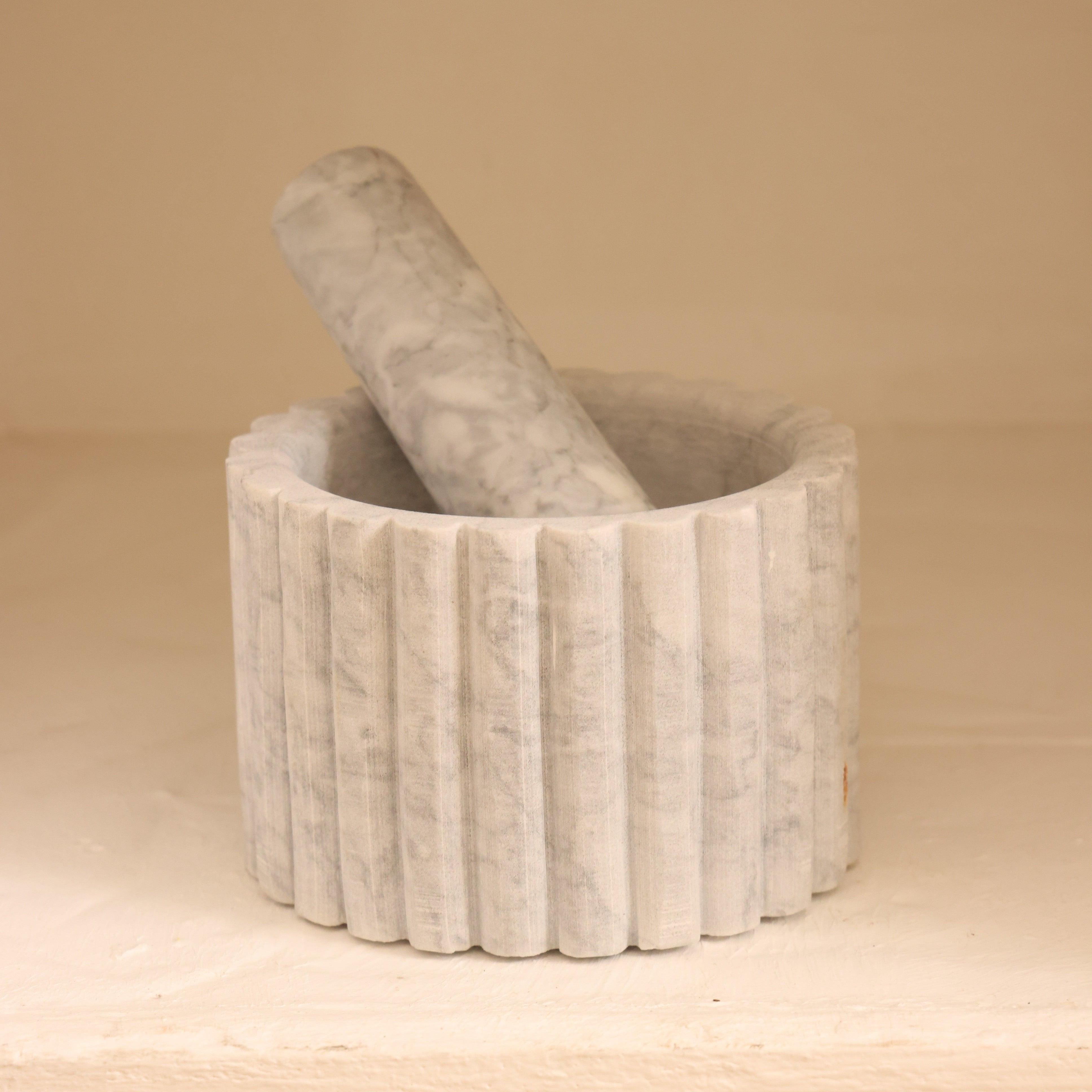 Touche Deco Fluted Marble Mortar & Pestle