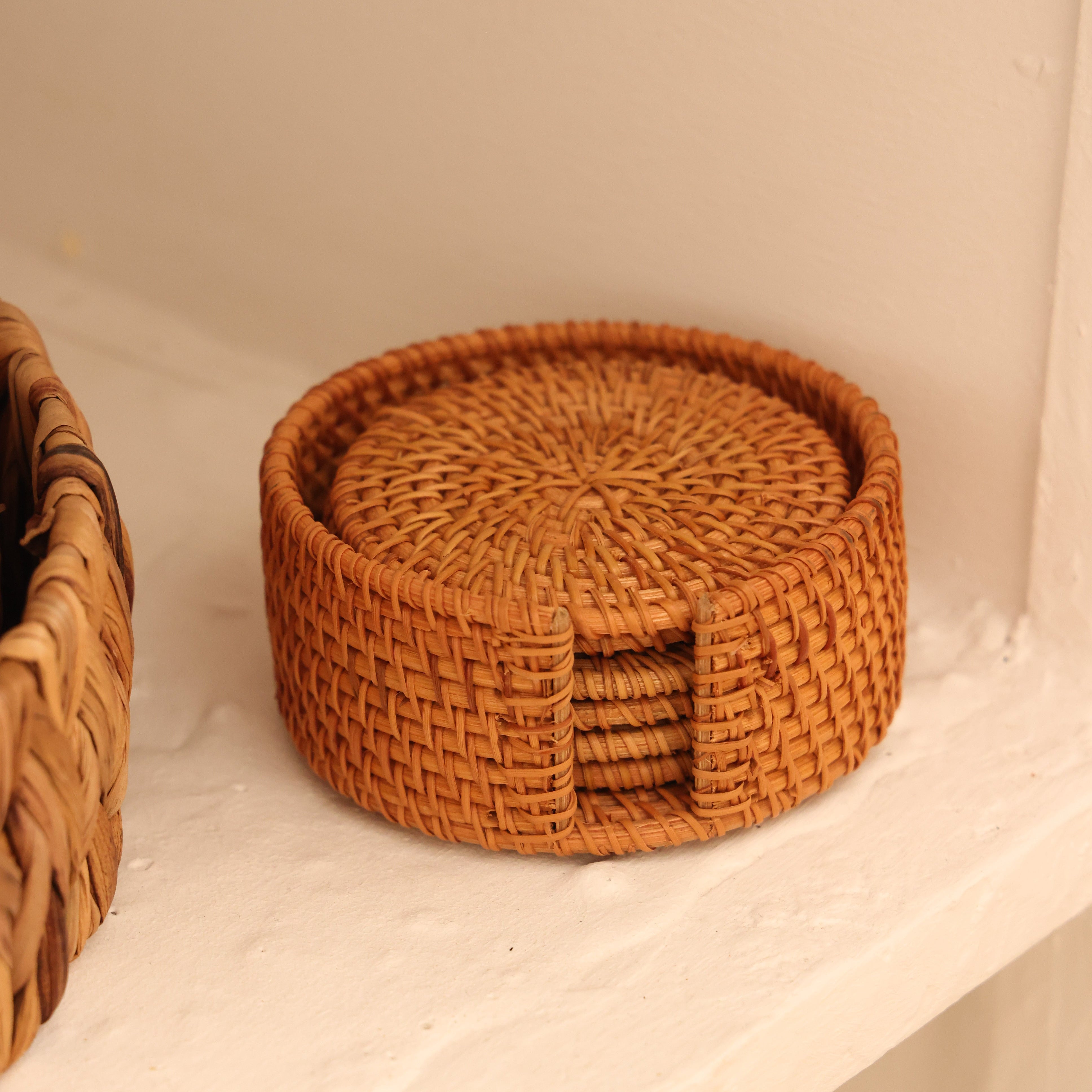 Touche Deco Handwoven Rattan Coasters - Set of 6