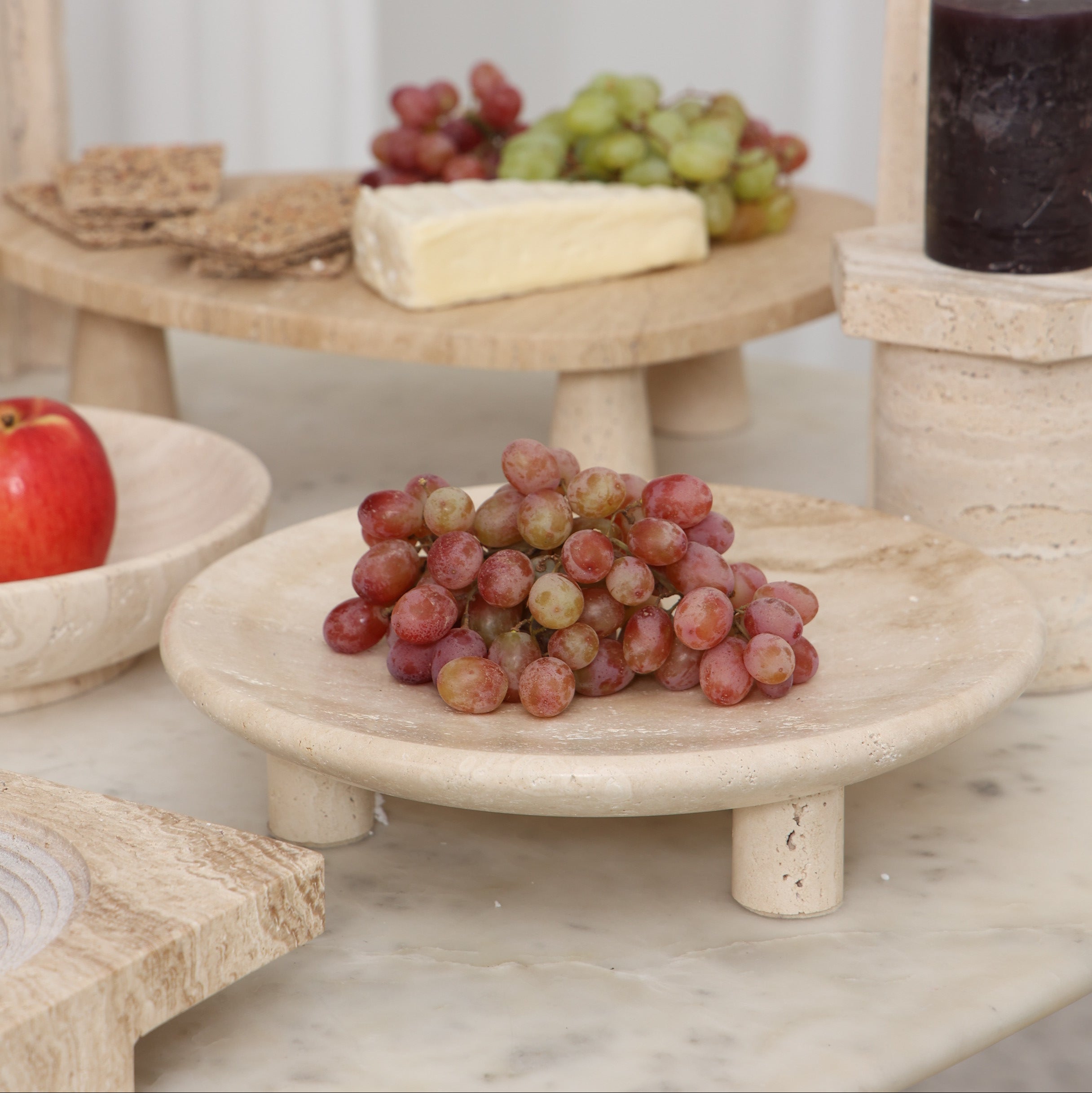Touche Deco Tower Travertine Server | Luxury Stone Stand 7.5x30cm