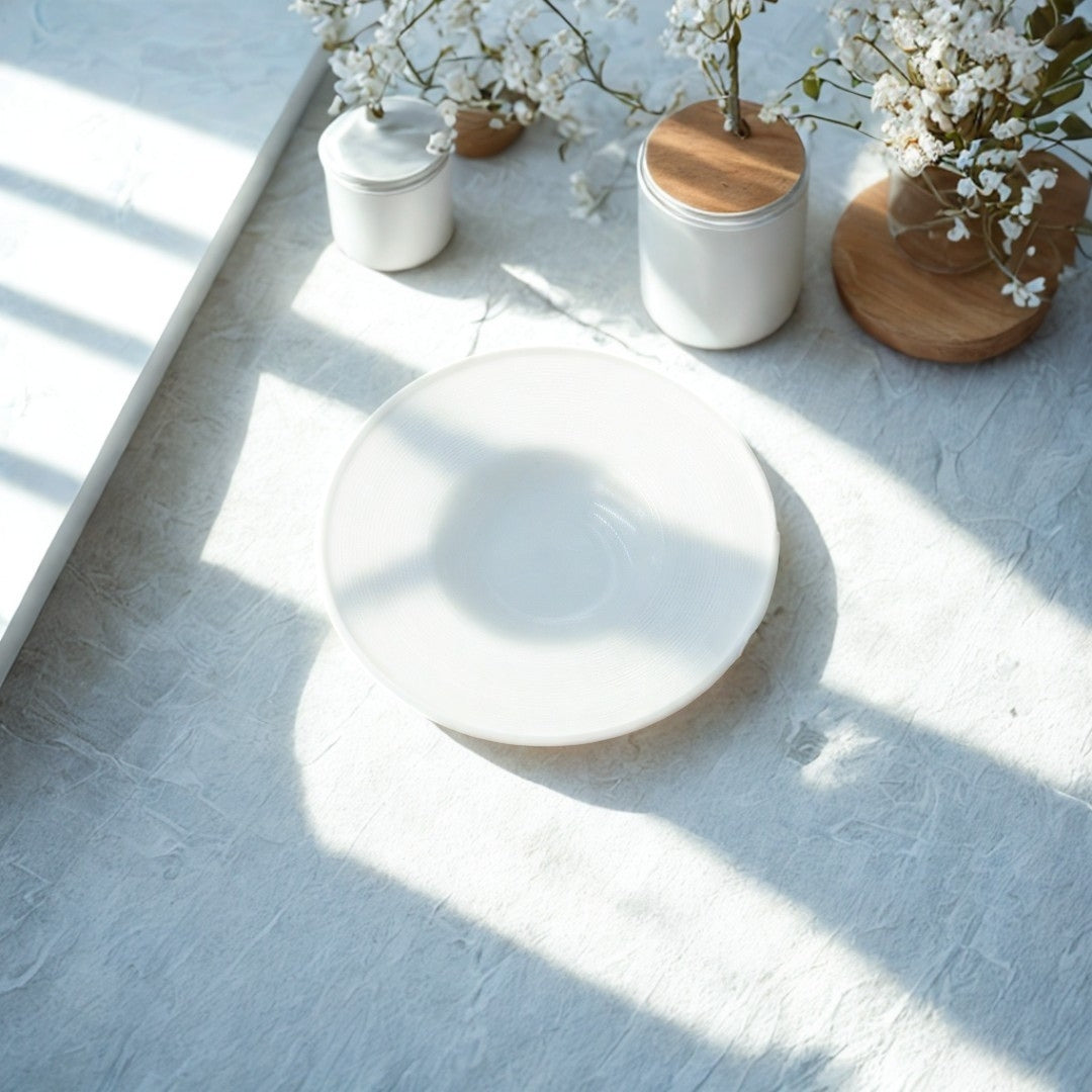 AJ Porcelain 12 Inches Deep Plate – Classic White Ceramic Tableware Ideal for Saucy Dishes | Durable, Easy to Clean & Perfect for Cafes, Restaurants & Home Use
