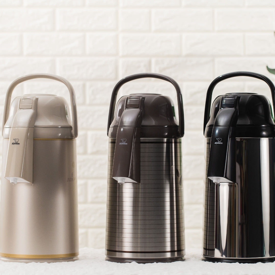 Zojirushi Insulated Glass Lined Beverage Dispenser Air Pot, VRKE - 2.2L/2.5L/3.0L - Cookette