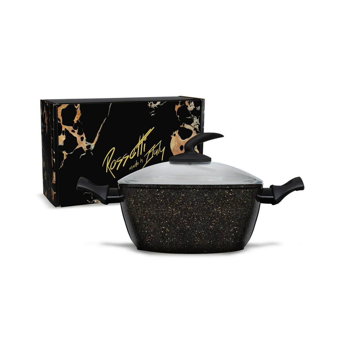 Rossetti Black and Gold 20cm Casserole with Pyrex Low Dome lid.