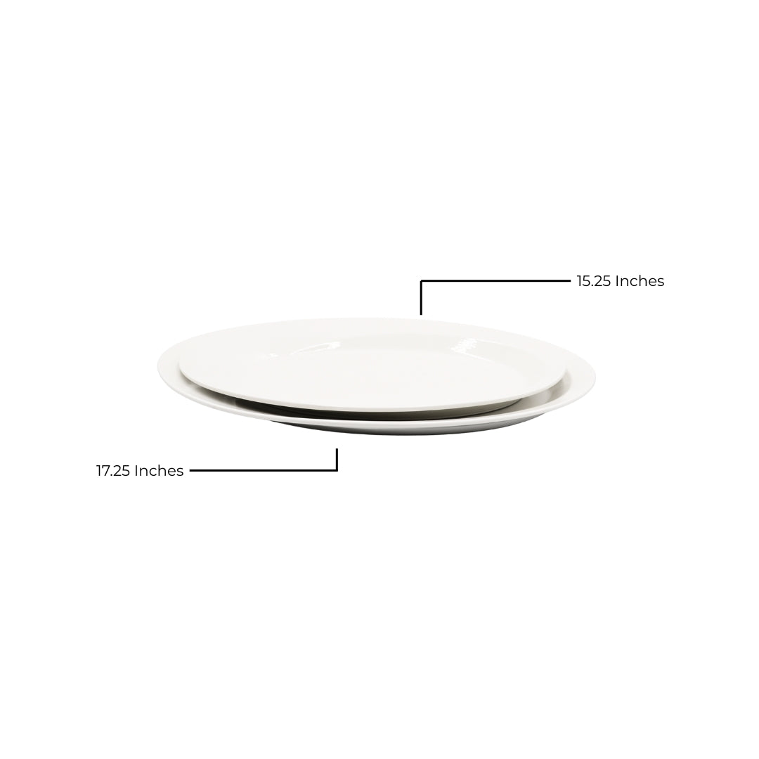 AJ Porcelain 10/12/14/15.25/17.25 Inches Oval Plate - Premium Quality Ceramic Whiteware for Serving Large Meals, Family-Style Dishes & Appetizers