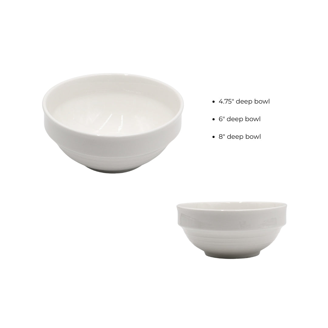 AJ Porcelain 4.75/6/8 Inches Deep Bowl – Premium Quality Ceramic Whiteware for Soups, Salads, Noodles & Desserts