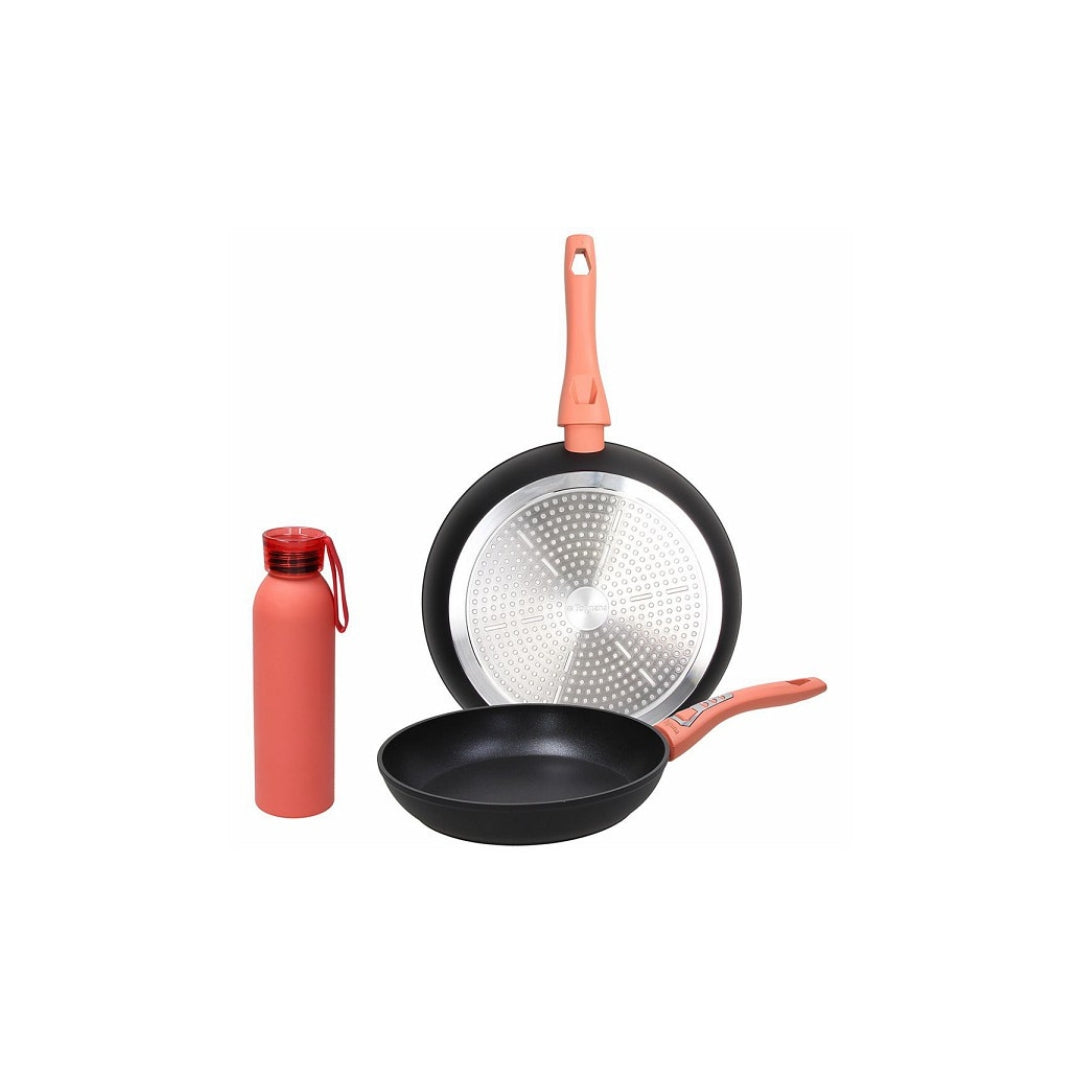 Tognana Love Planet 3-Piece Set – 2 Frying Pans + 1 Eco Bottle (Coral/Grey/Ocean) - Cookette