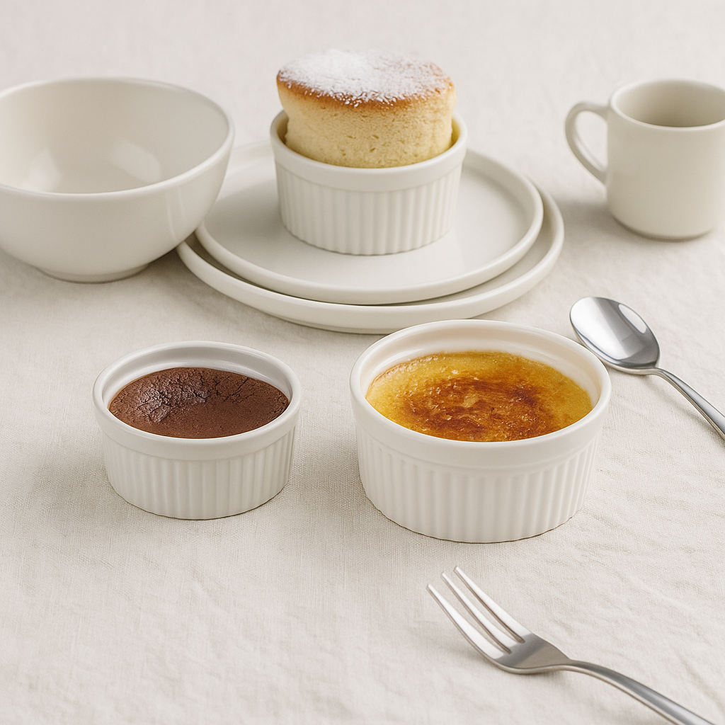 AJ Porcelain 3.5" & 4" Round Ceramic Ramekins – Premium Quality Heat-Resistant Whiteware for Baking & Serving Individual Portions