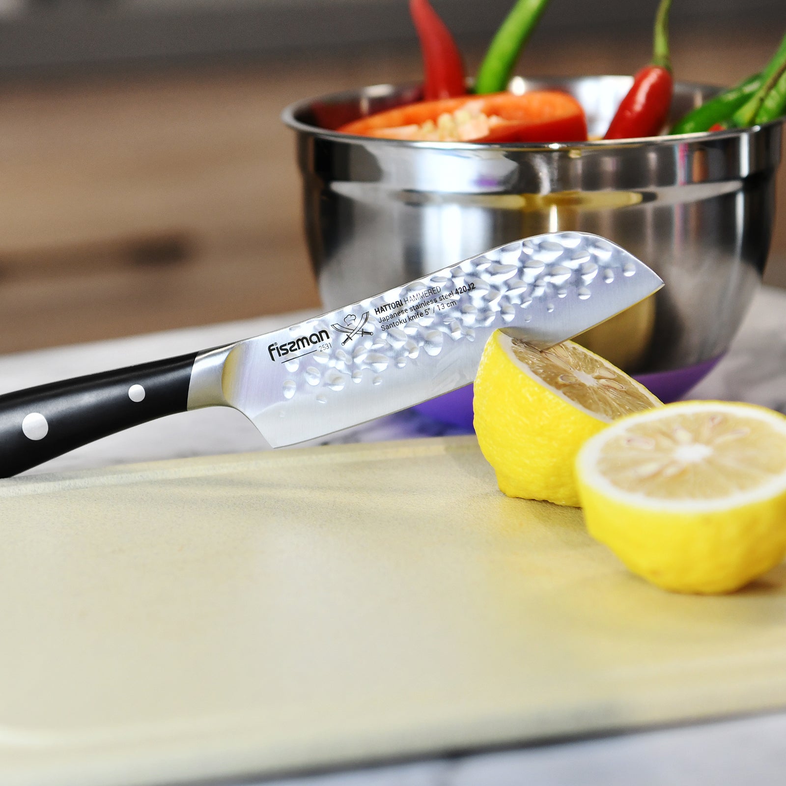 Fissman 5" Hattori Series Santoku Knife – Japanese 420J2 Steel, Hand-Hammered Utility Blade