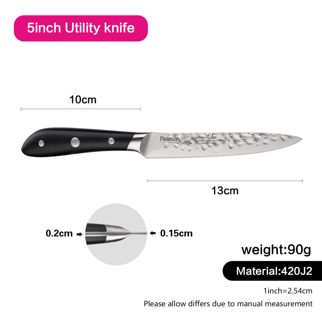 Fissman 5" Utility Knife Hattori Hammered 420J2 Steel
