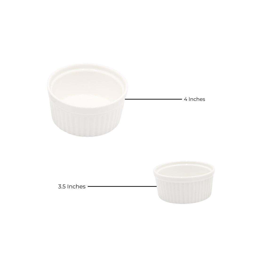 AJ Porcelain 3.5" & 4" Round Ceramic Ramekins – Premium Quality Heat-Resistant Whiteware for Baking & Serving Individual Portions