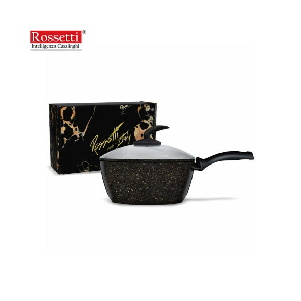 Rossetti.Black And Gold - 20CM Sauce Pan W/Lid (Pyrex Low Dome)  #1554