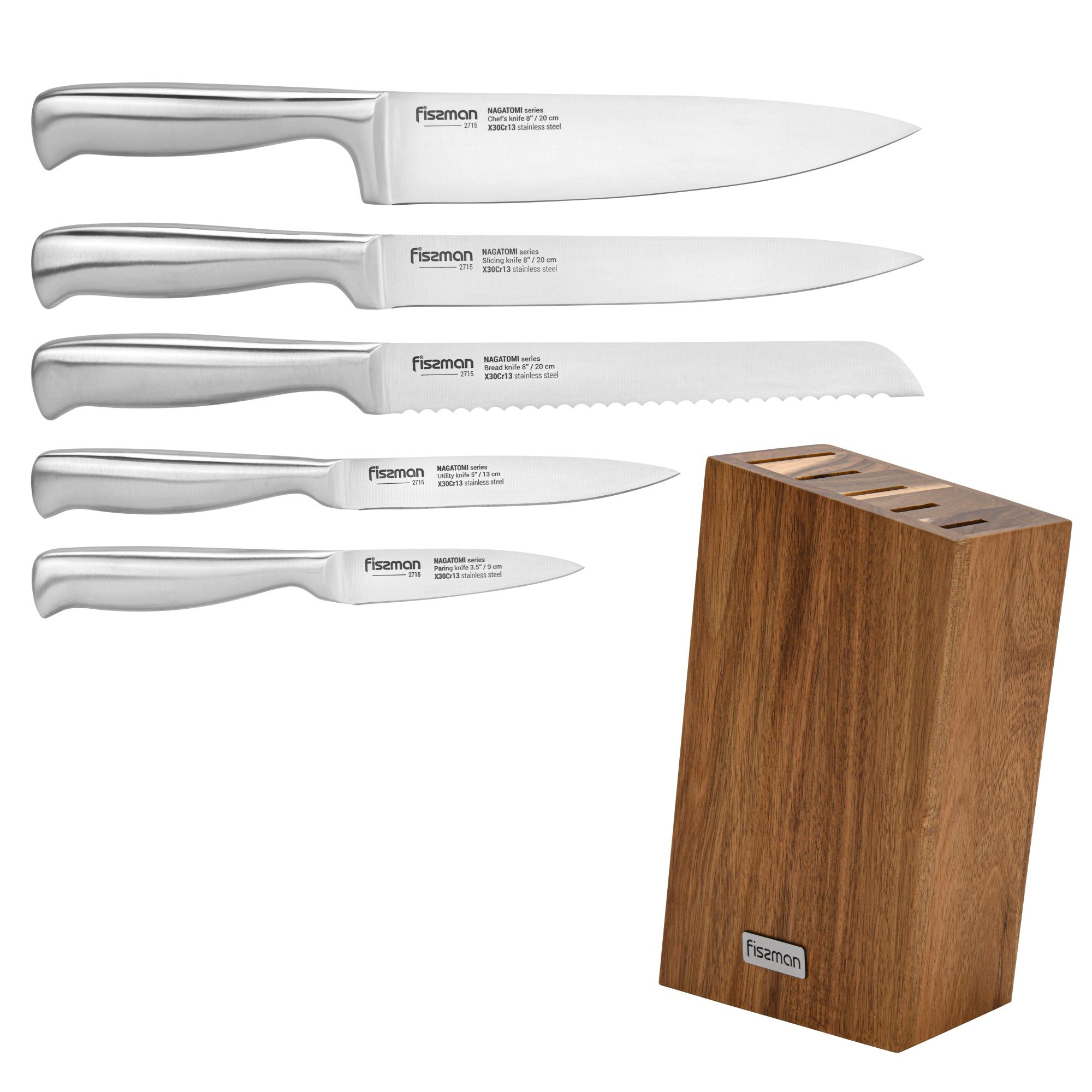 Fissman 6-Piece Knife Set Nagatomi with Acacia Wooden Block with Stand