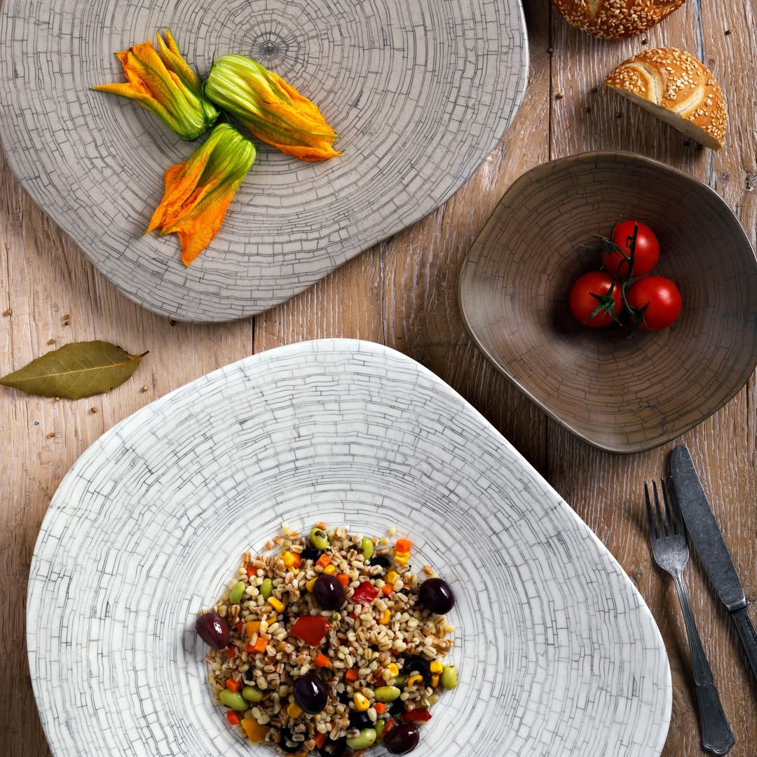 Tognana Melamine Plates Flat Plate/Deep Plate-White/Beige/Brown-Show Plate Fossil - Cookette