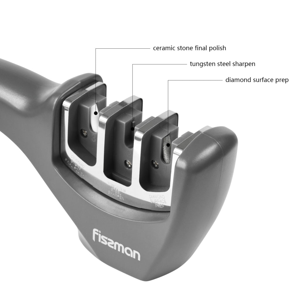 Fissman Knife sharpener 21x5x7 cm BLACK for three-step sharpening (ceramic, carbide, diamond)