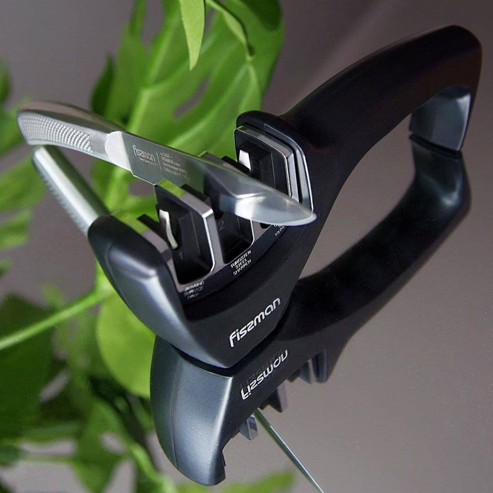 Fissman Knife sharpener 21x5x7 cm BLACK for three-step sharpening (ceramic, carbide, diamond)