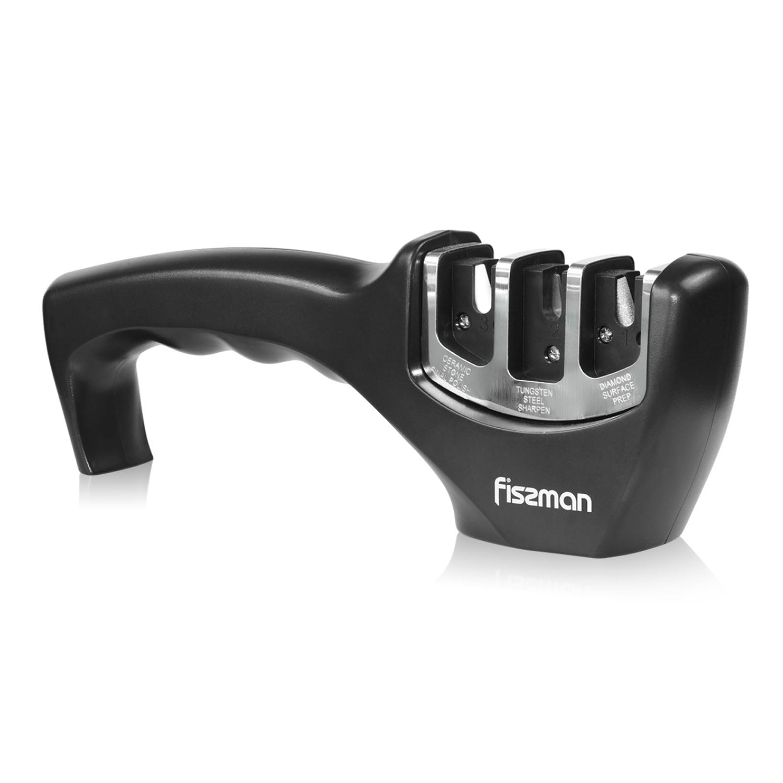 Fissman Knife sharpener 21x5x7 cm BLACK for three-step sharpening (ceramic, carbide, diamond)
