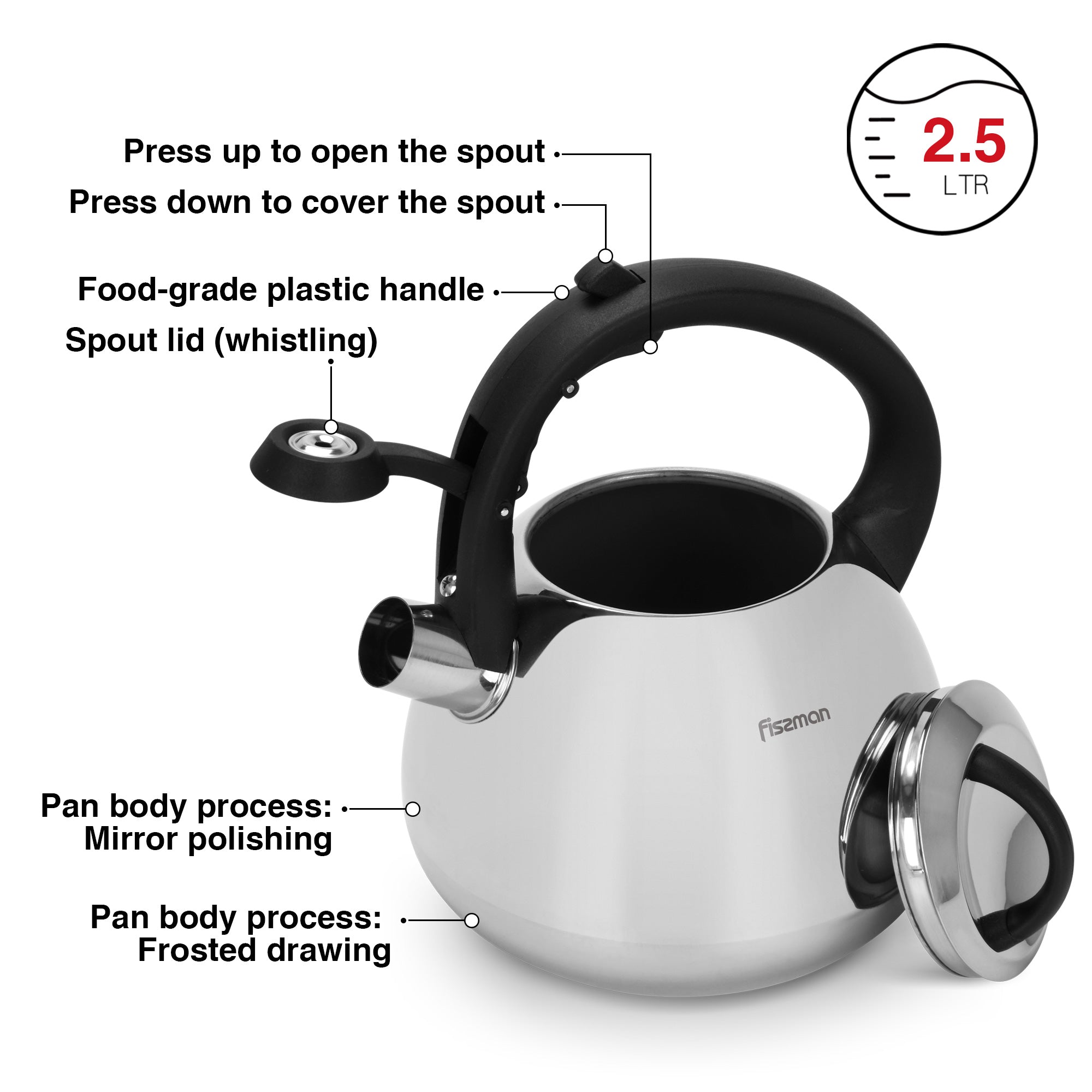 Fissman Whistling Kettle 2.5LTR Stainless Steel Aquarius