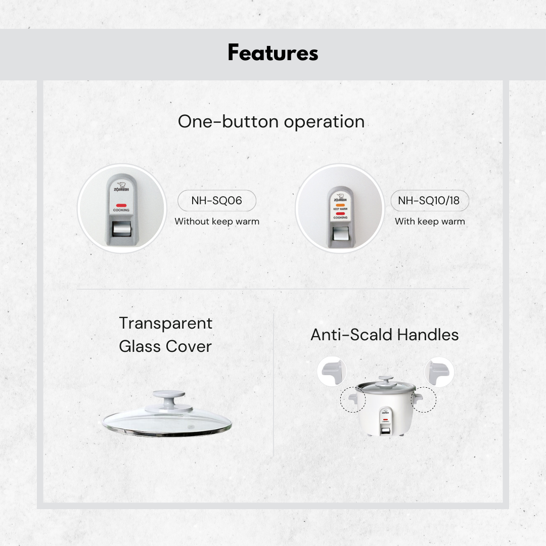 Zojirushi Electronic Rice cooker & Steamer, NH-SQ 0.6L/1.0L/1.8L - Cookette