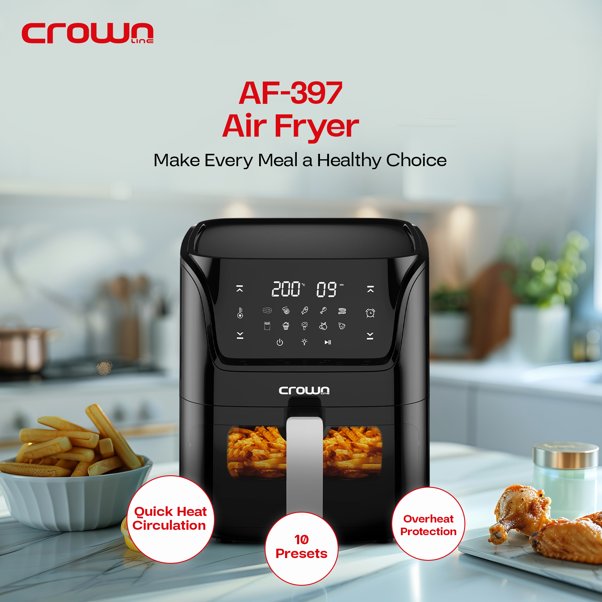 Crownline AF-397 Air Fryer  5.5L ( Digital Control )
