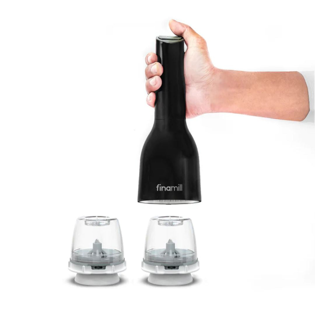 Finamill Battery Operated Spice Grinder w/two pods- Midnight Black