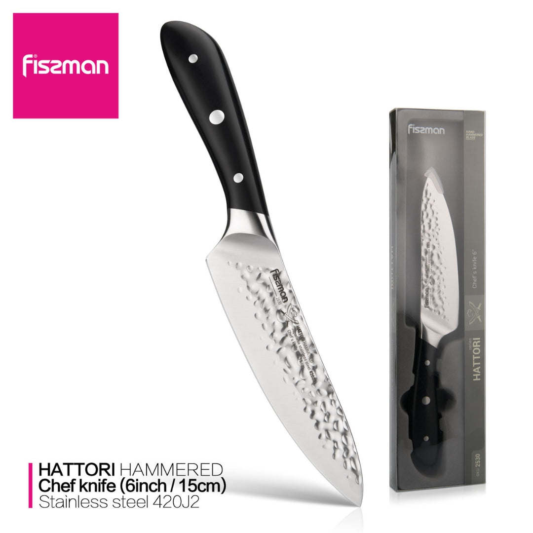 Fissman 6" Chef Knife Hattori Series Black/Silver 6inch