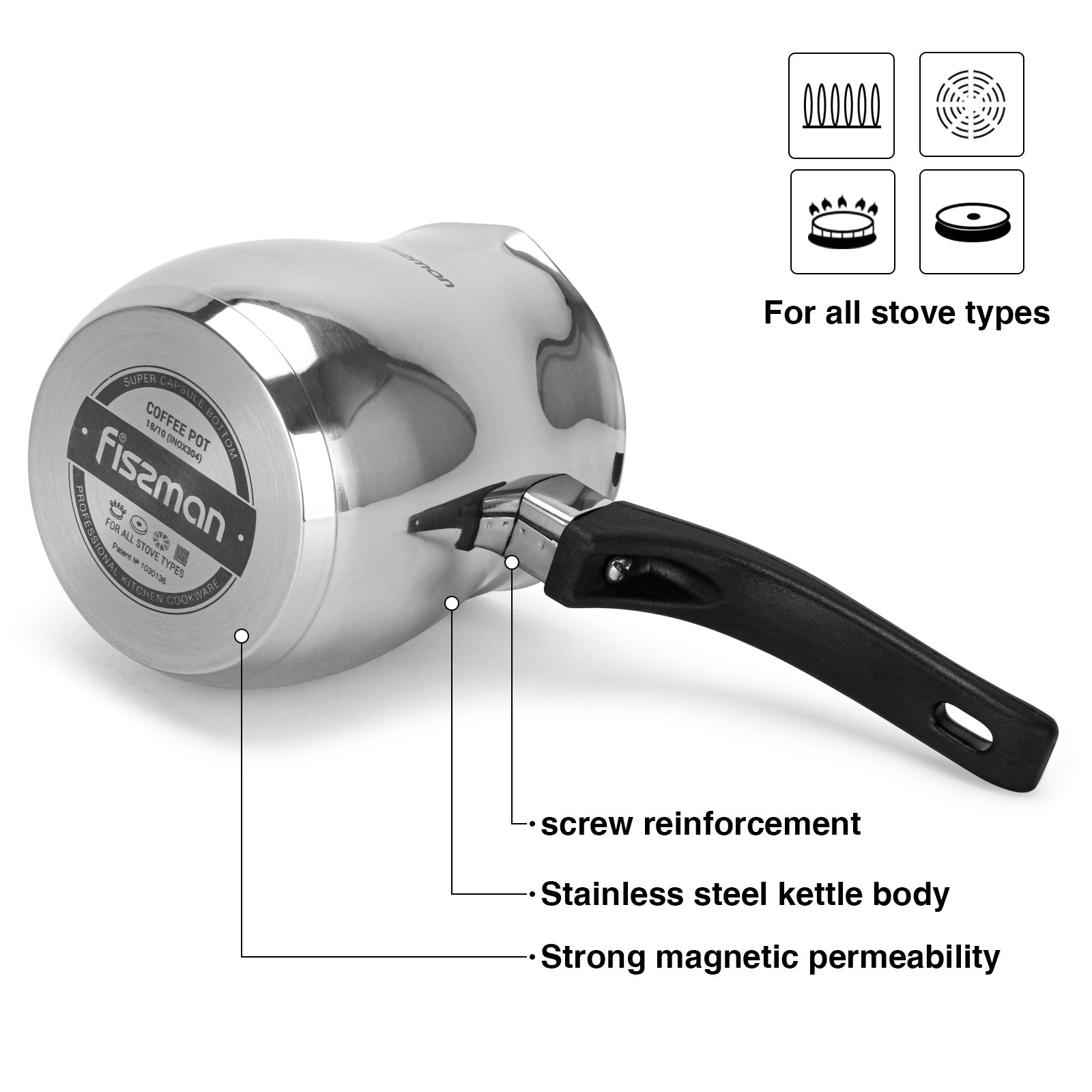 Fissman Coffee Pot 810 ml With Induction Bottom (Stainless Steel)