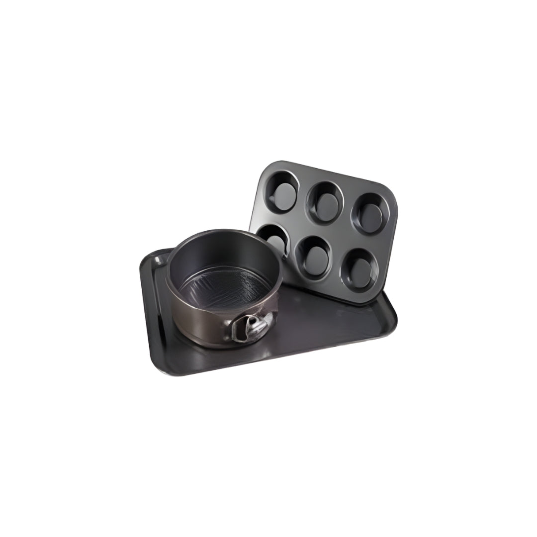 Casa Collection Italy – 3-Piece Non-Stick Bakeware Set | Round Cake Mold, 6-Cup Muffin Tray, Rectangular Pan | Carbon Steel, Durable & Easy to Clean, PFOA-Free