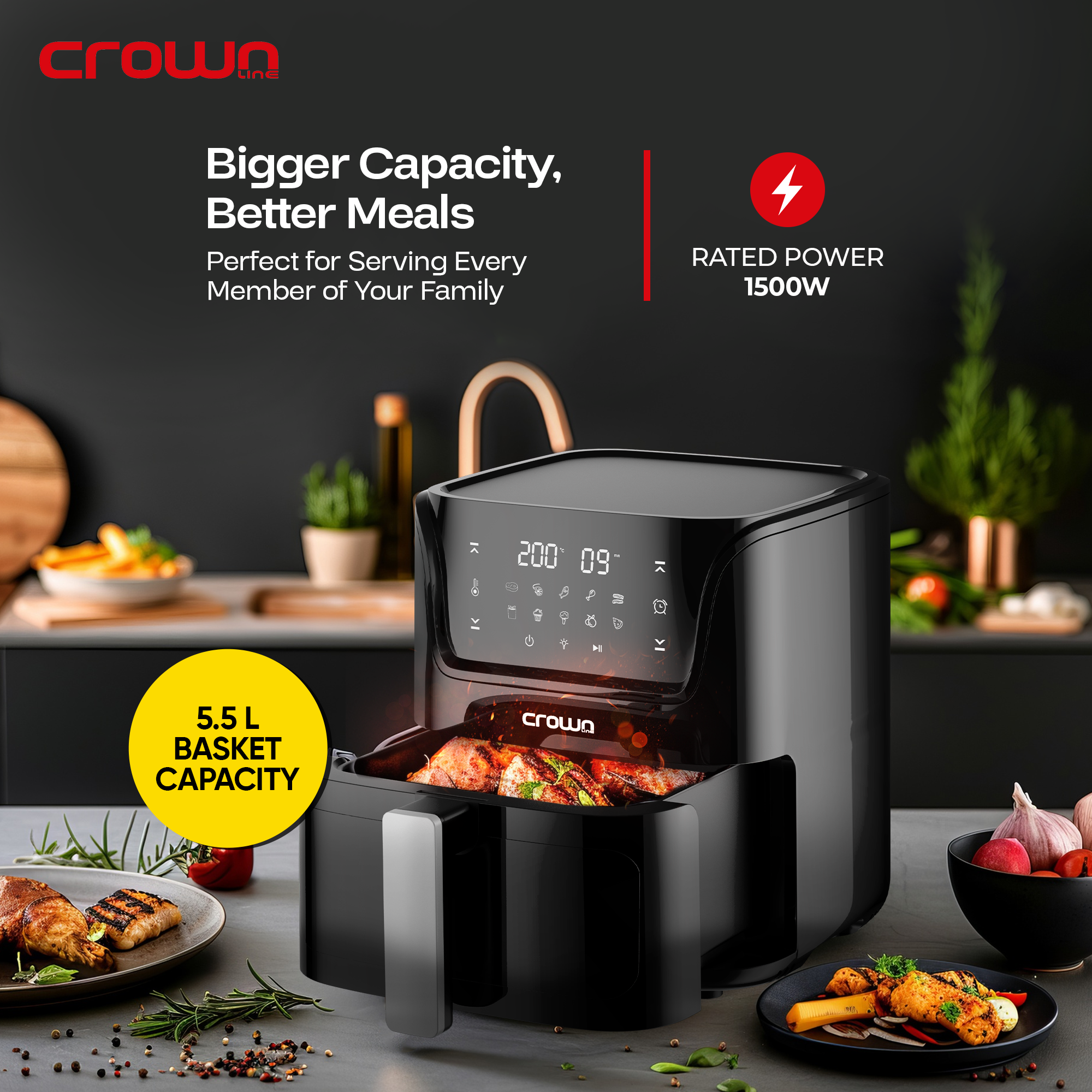Crownline AF-397 Air Fryer  5.5L ( Digital Control )