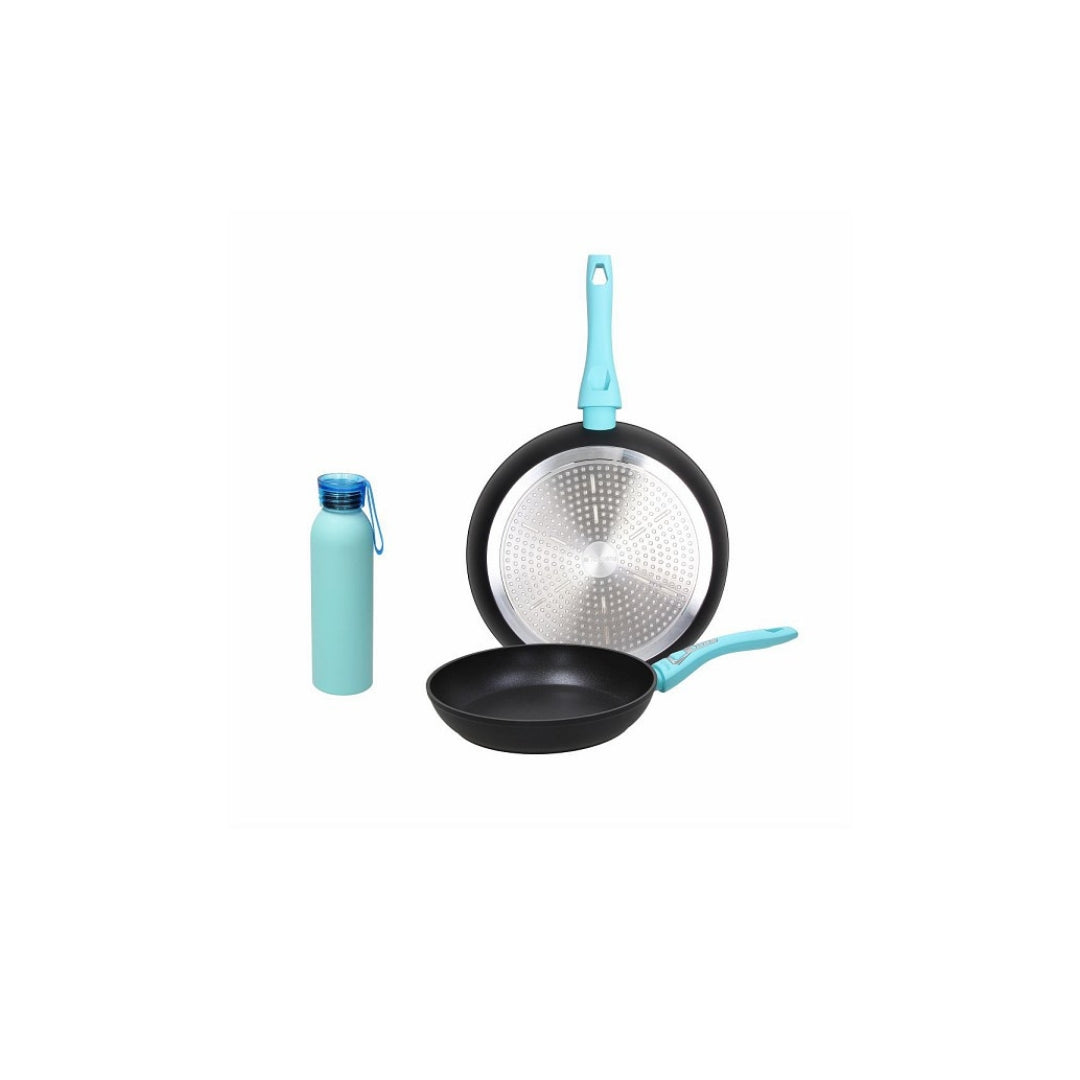 Tognana Love Planet 3-Piece Set – 2 Frying Pans + 1 Eco Bottle (Coral/Grey/Ocean) - Cookette