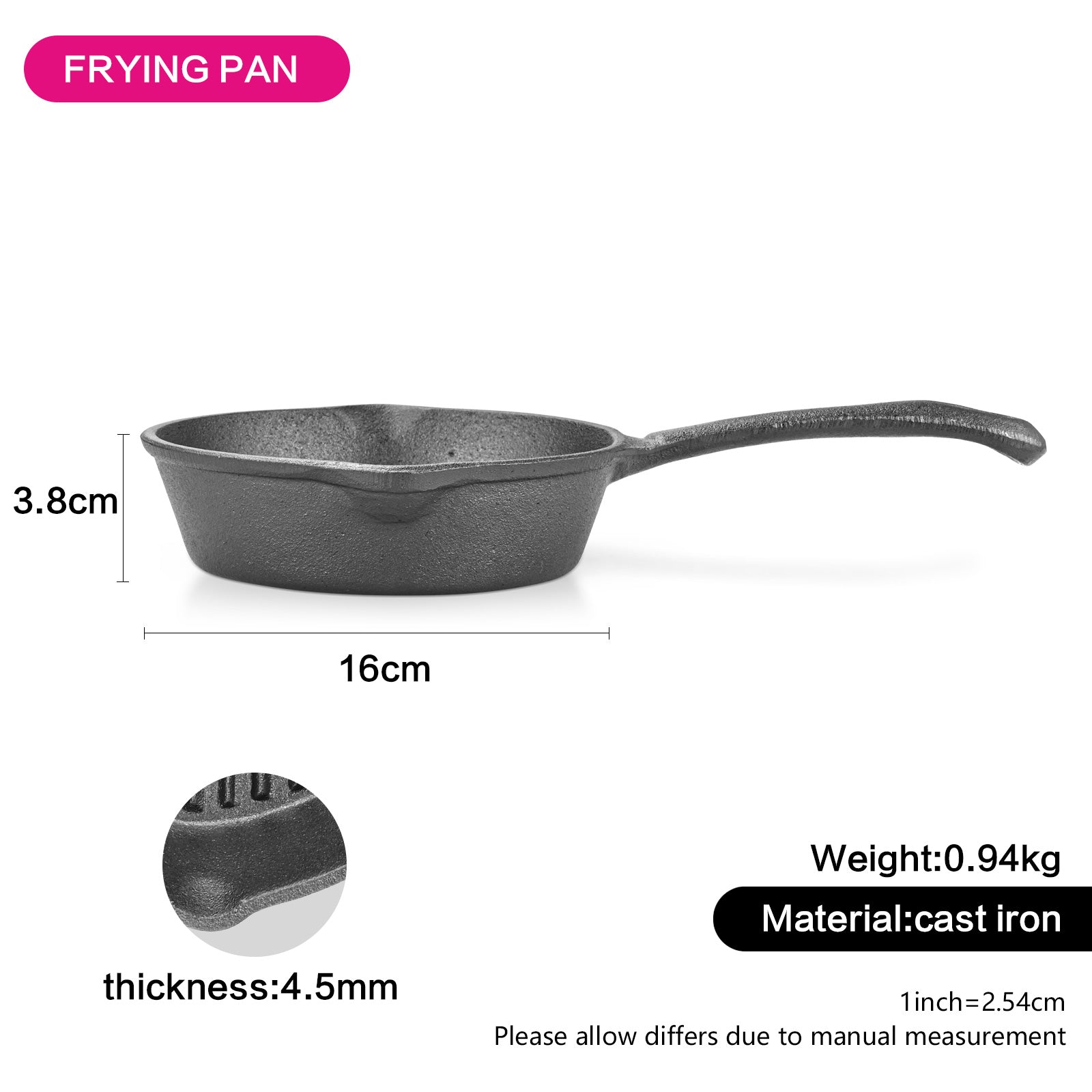 Fissman Frying Pan 16cm Non Stick Cast Iron Black