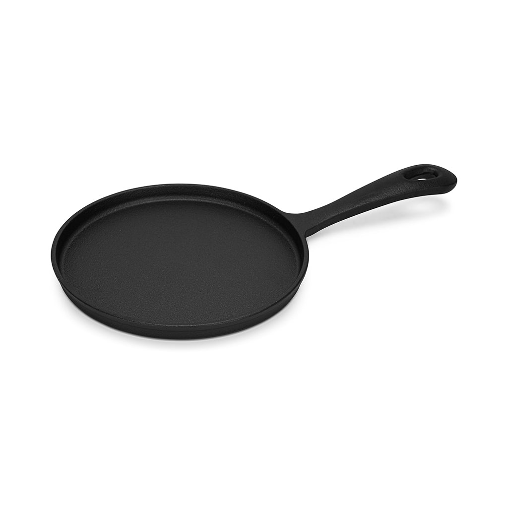FISSMAN 20cm cast iron crepe pan with a smooth black finish.