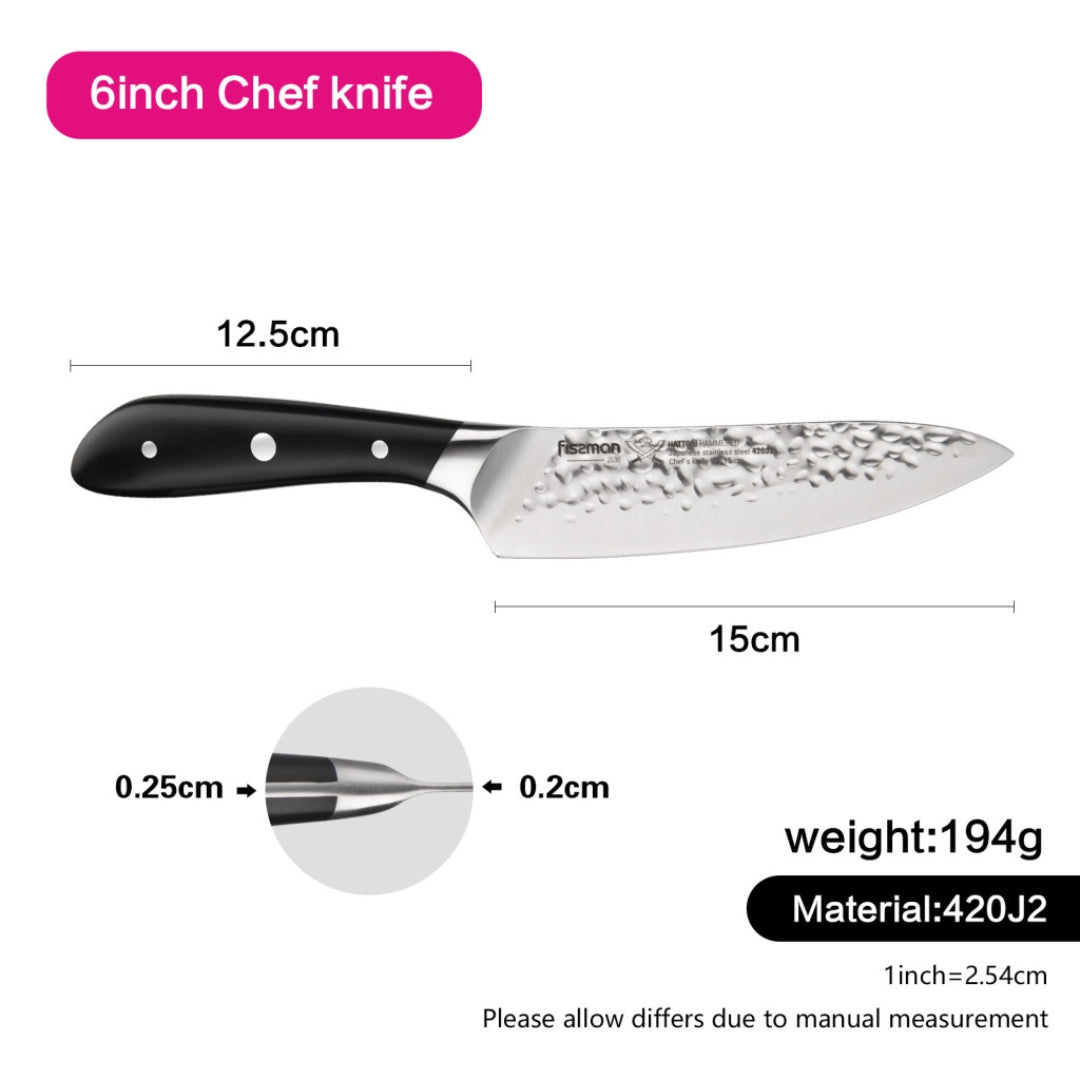 Fissman 6" Chef Knife Hattori Series Black/Silver 6inch