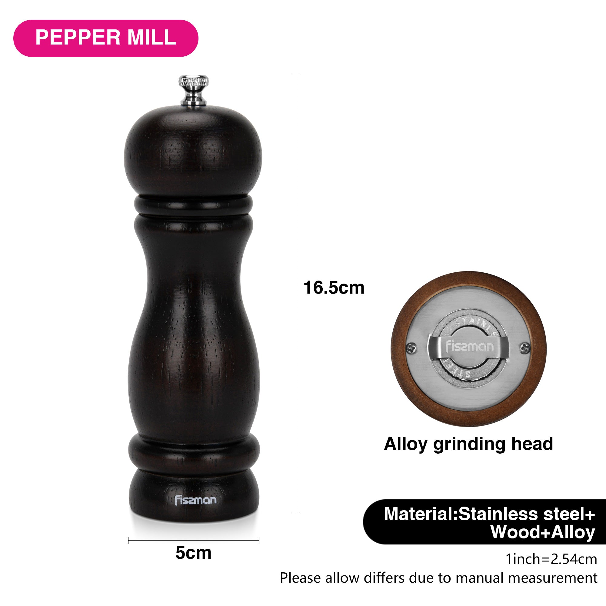 Fissman Pepper mill 16x5 cm (rubber wood body with stainless steel grinder)
