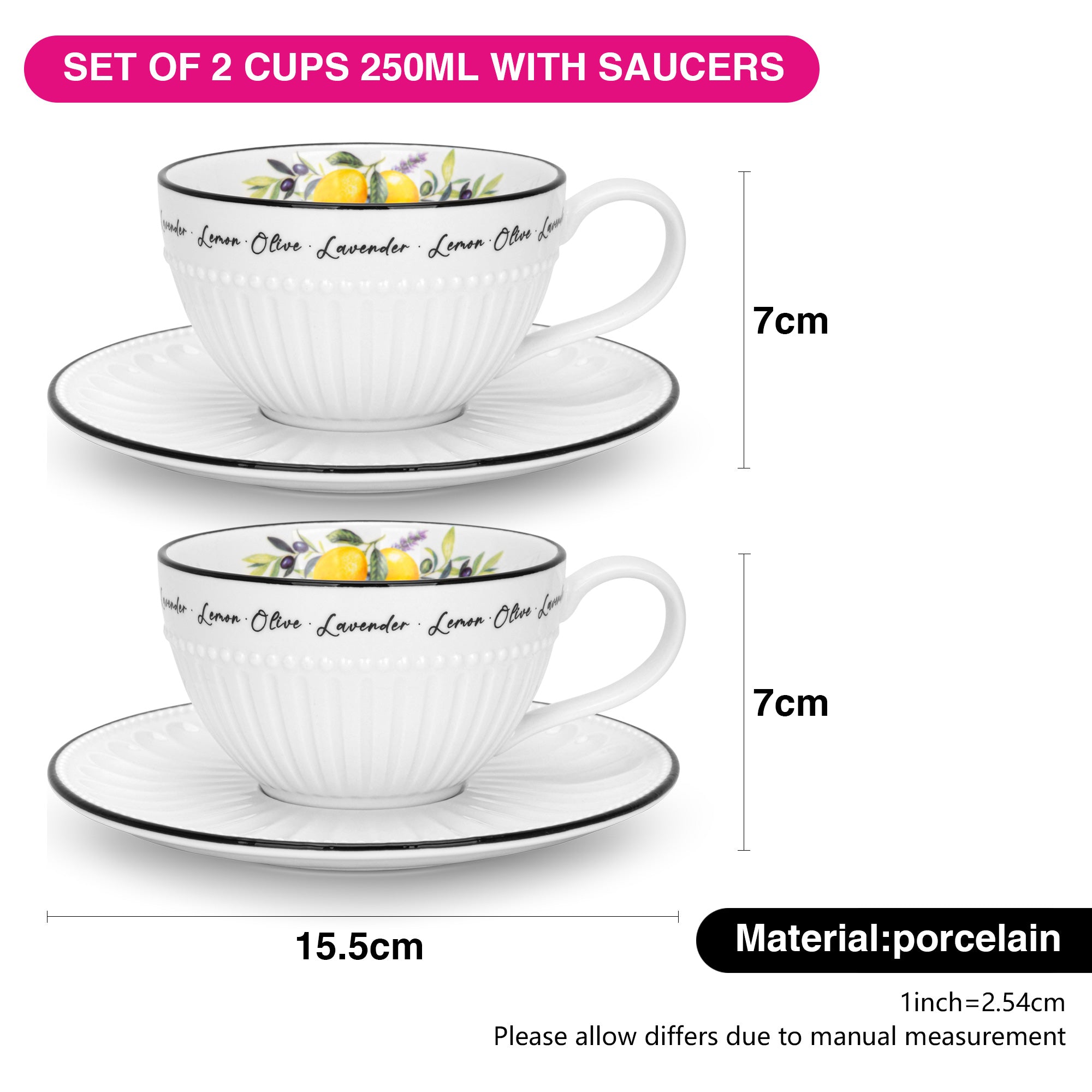 Fissman Set of 2 cups PROVENCE 250 ml with saucers (porcelain)