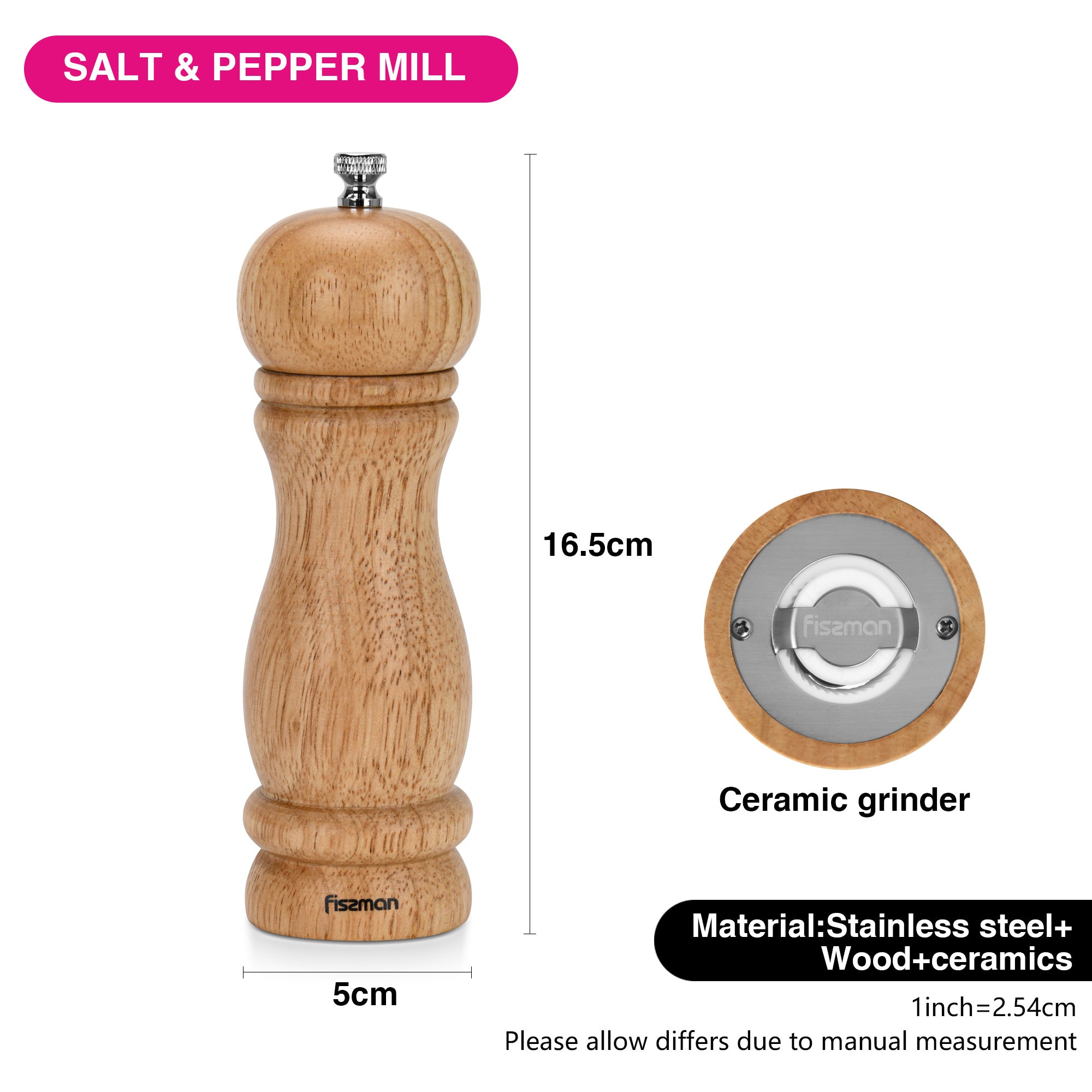 Fissman Salt & pepper mill 16x5 cm (rubber wood body)
