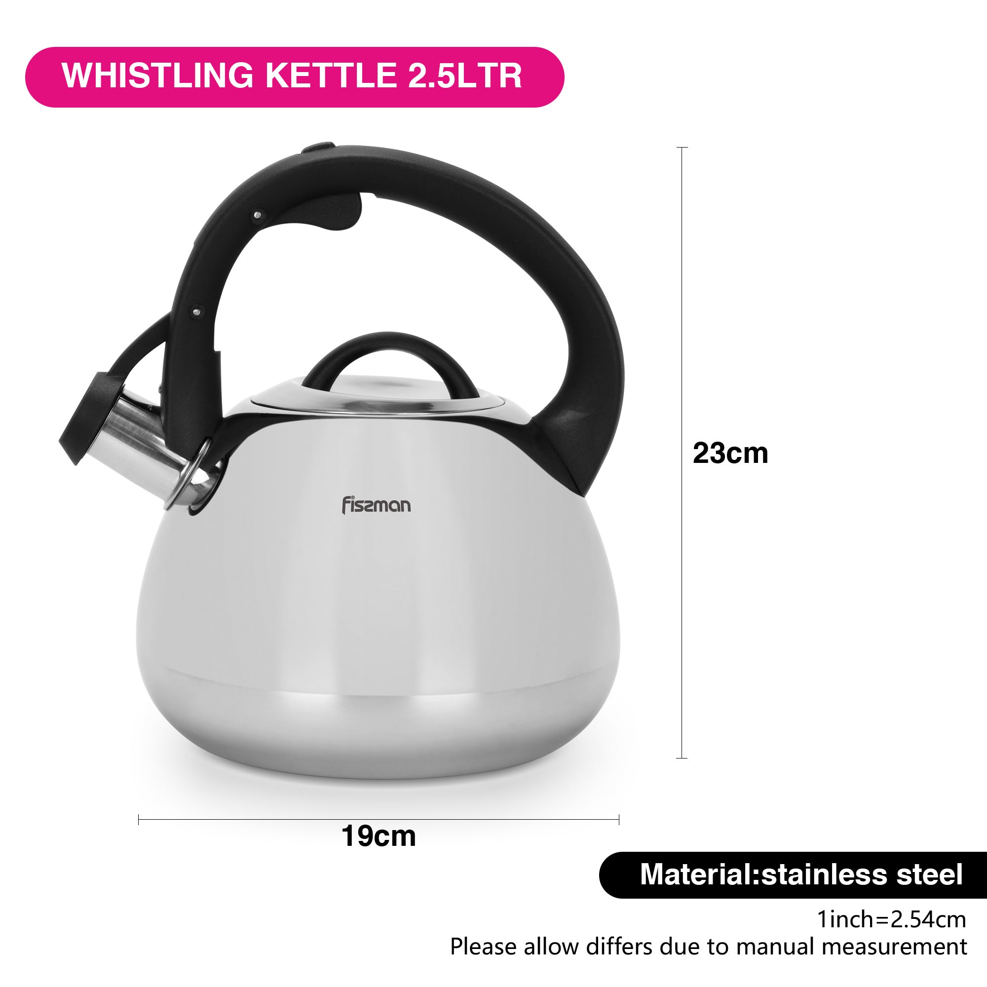 Fissman Whistling Kettle 2.5LTR Stainless Steel Aquarius