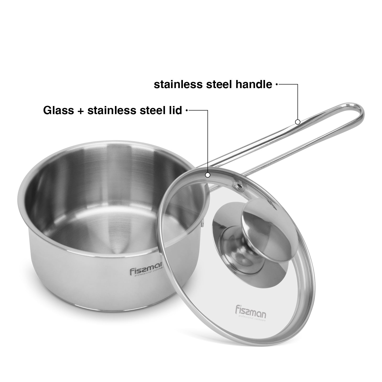 Fissman Bambino Saucepan with glass lid 14x6.5 cm / 0.9 LTR (stainless steel)