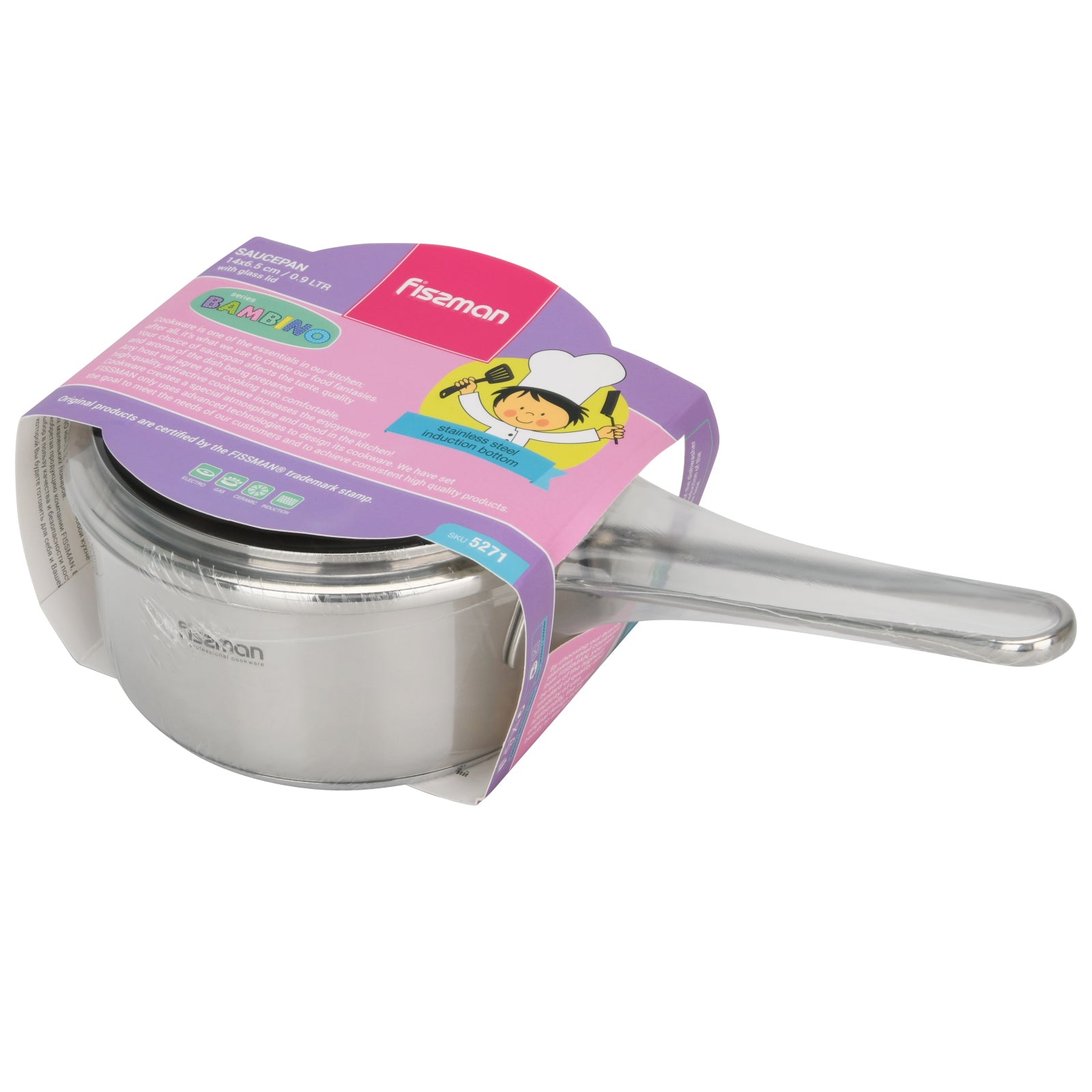 Fissman Bambino Saucepan with glass lid 14x6.5 cm / 0.9 LTR (stainless steel)