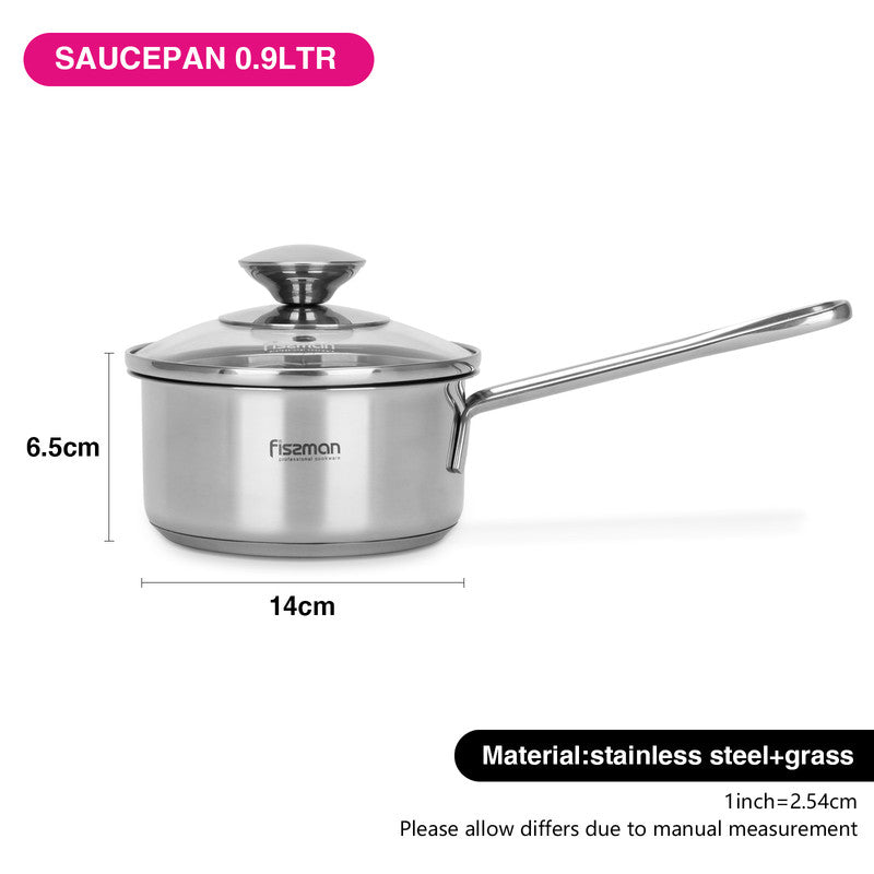 Fissman Bambino Saucepan with glass lid 14x6.5 cm / 0.9 LTR (stainless steel)