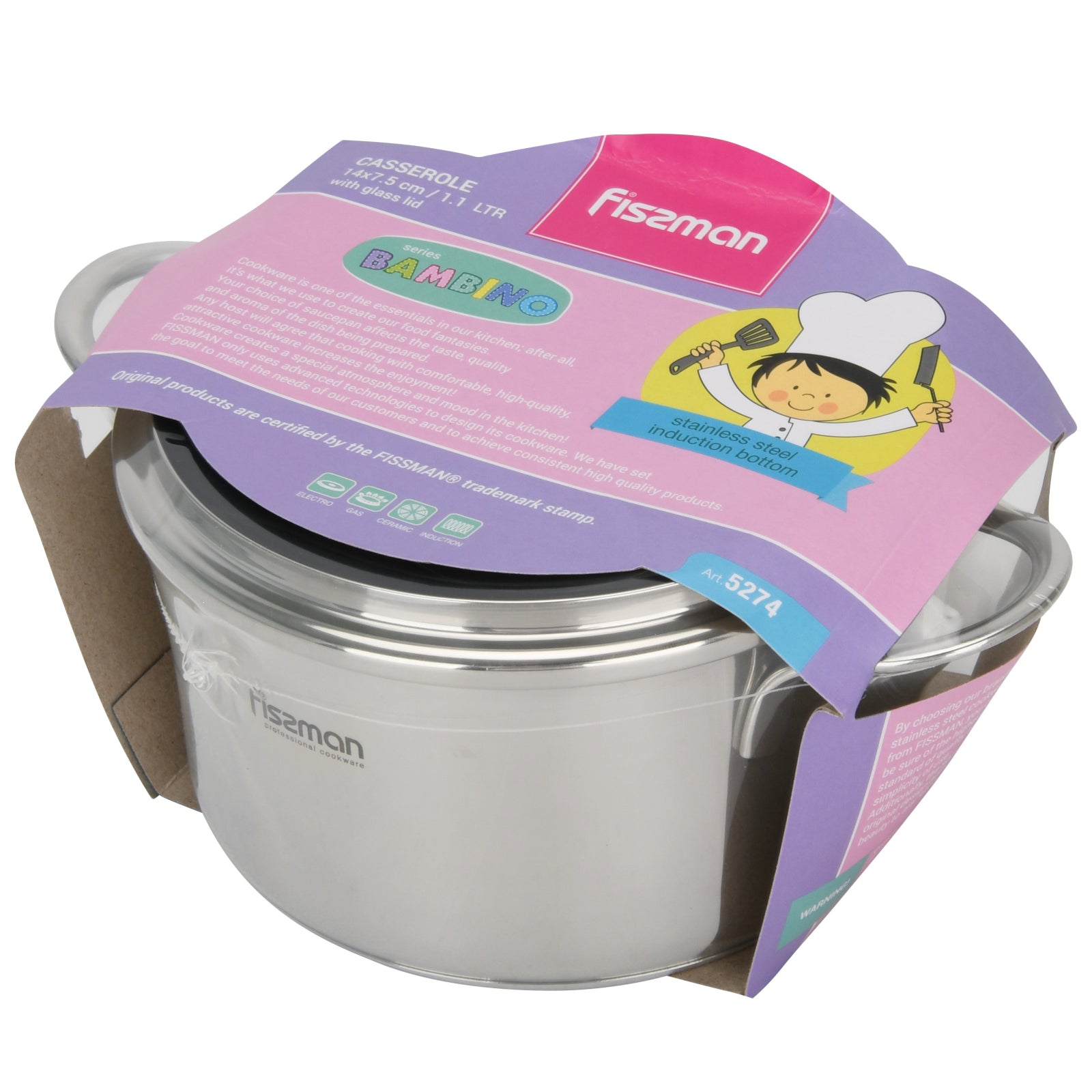 Fissman Saucepot With Lid 14cm/1.1LTR Bambino Series Stainless Steel