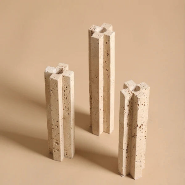 Touche Deco - Tall Travertine Candle Holder L 25/30 CM