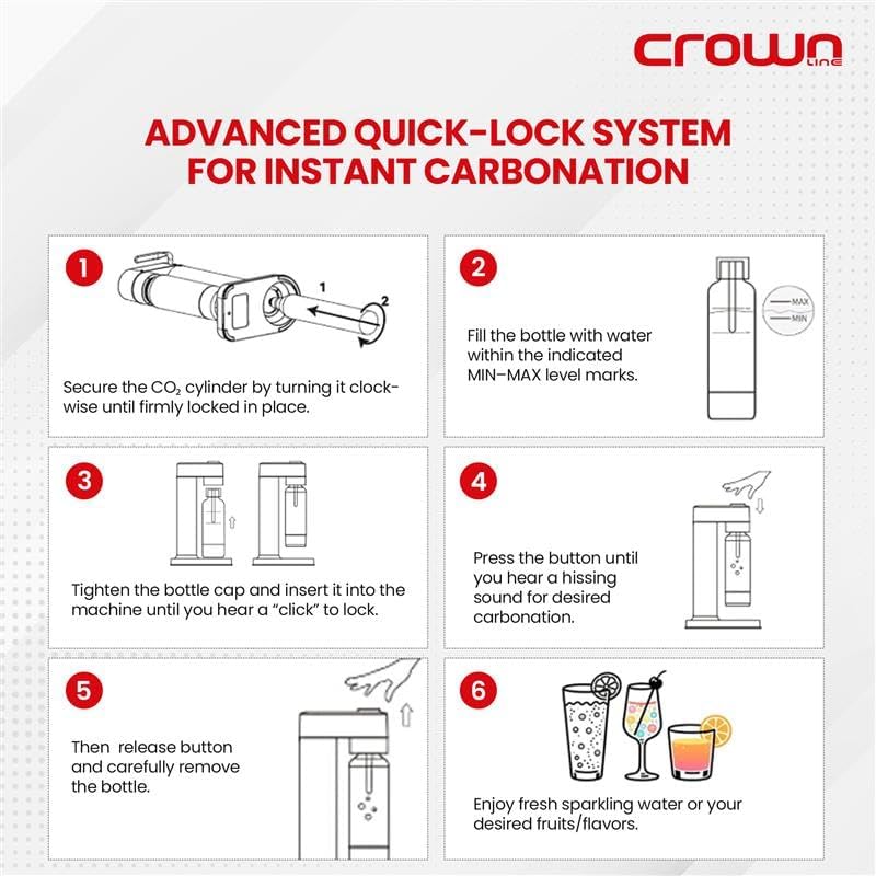 Crownline SM-454/B Soda Maker – 850-900ml Capacity, BPA-Free PET Bottle, Quick Screw Design, Makes Up to 60L per Cylinder, Includes 0.6L/425g CO2 Gas Cylinder – Complete Sparkling Water Kit