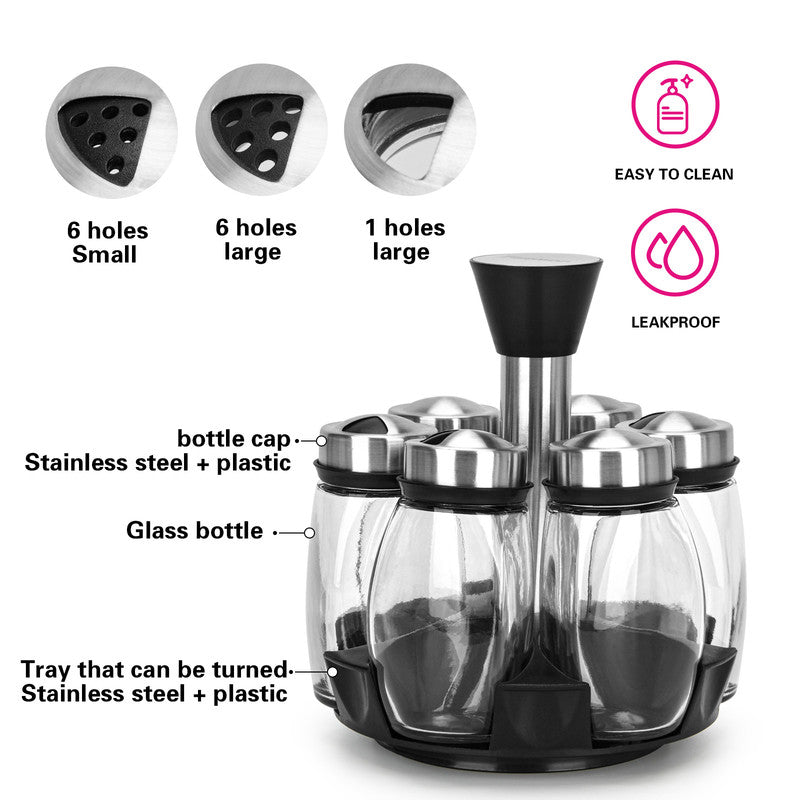 Fissman 7-Piece Spice Storage Condiment Jars With Lid And Stand Multicolour