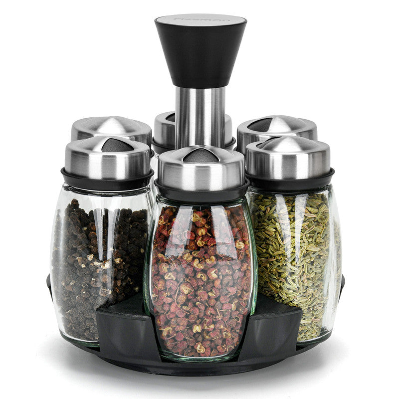 Fissman 7-Piece Spice Storage Condiment Jars With Lid And Stand Multicolour