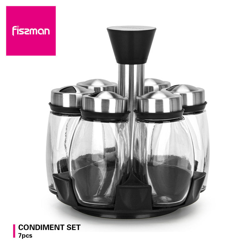 Fissman 7-Piece Spice Storage Condiment Jars With Lid And Stand Multicolour