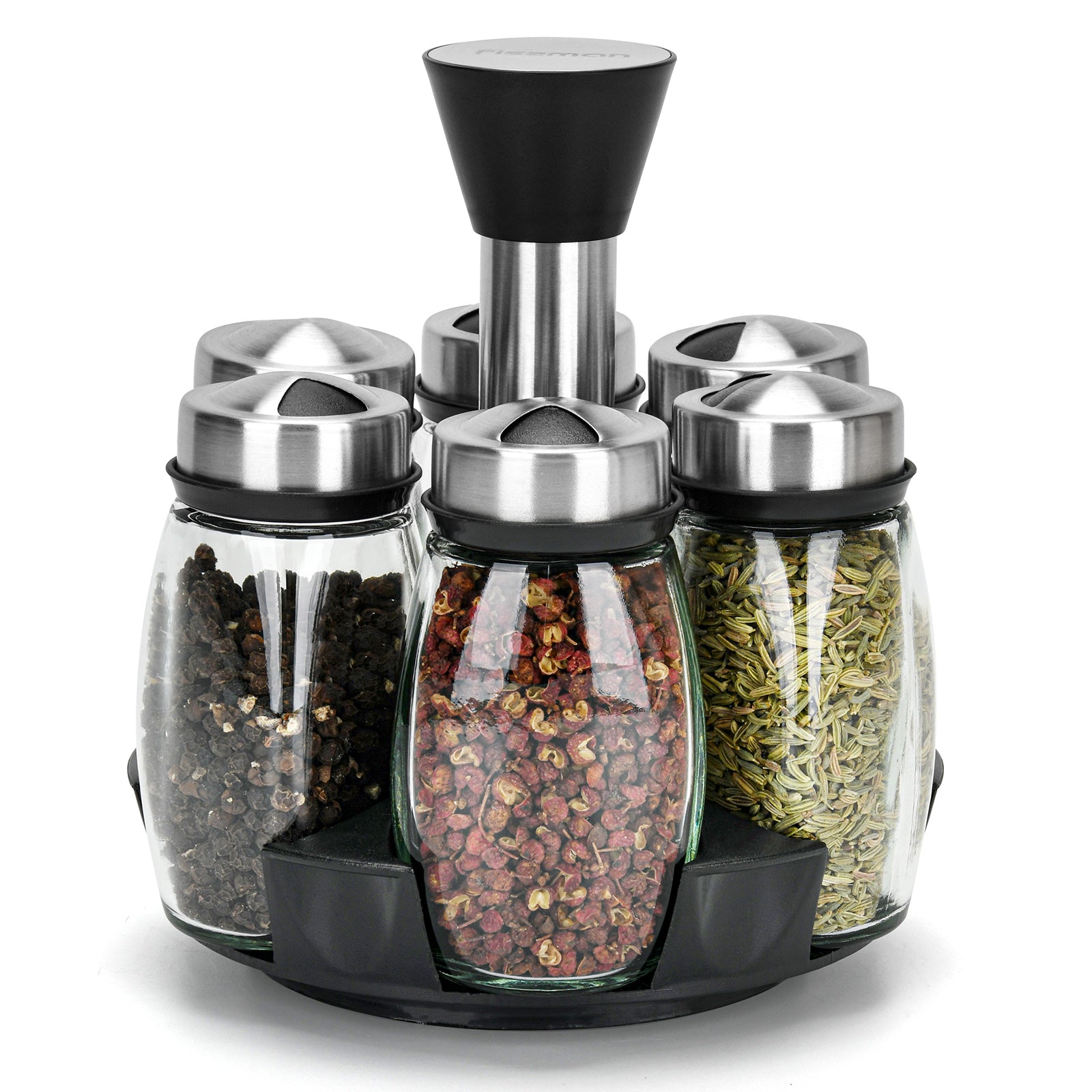 Fissman 7-Piece Spice Storage Condiment Jars With Lid And Stand Multicolour