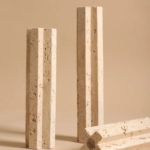 Touche Deco - Tall Travertine Candle Holder L 25/30 CM