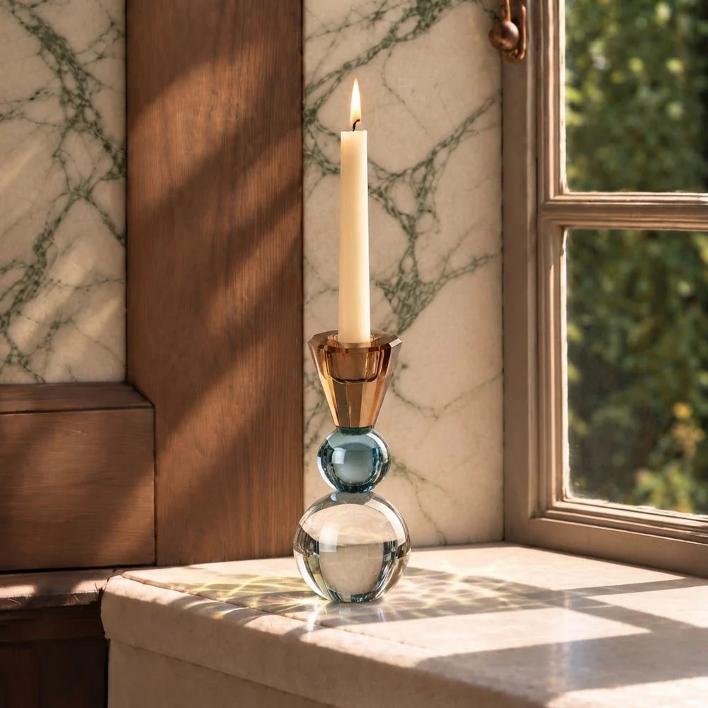 Touche Déco Topaz Sculptural Spherical Glass Taper Candle Holder Lumina Collection