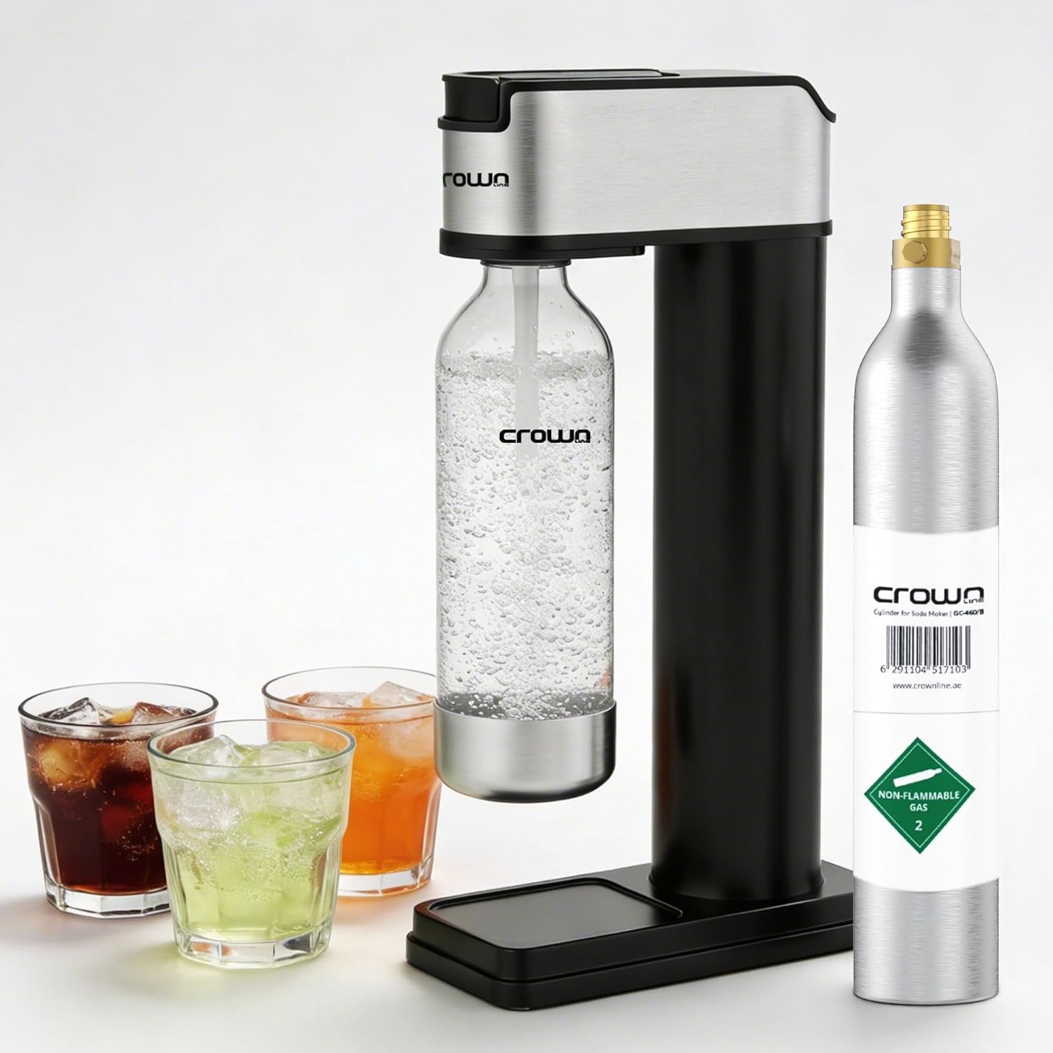Crownline SM-454/B Soda Maker – 850-900ml Capacity, BPA-Free PET Bottle, Quick Screw Design, Makes Up to 60L per Cylinder, Includes 0.6L/425g CO2 Gas Cylinder – Complete Sparkling Water Kit
