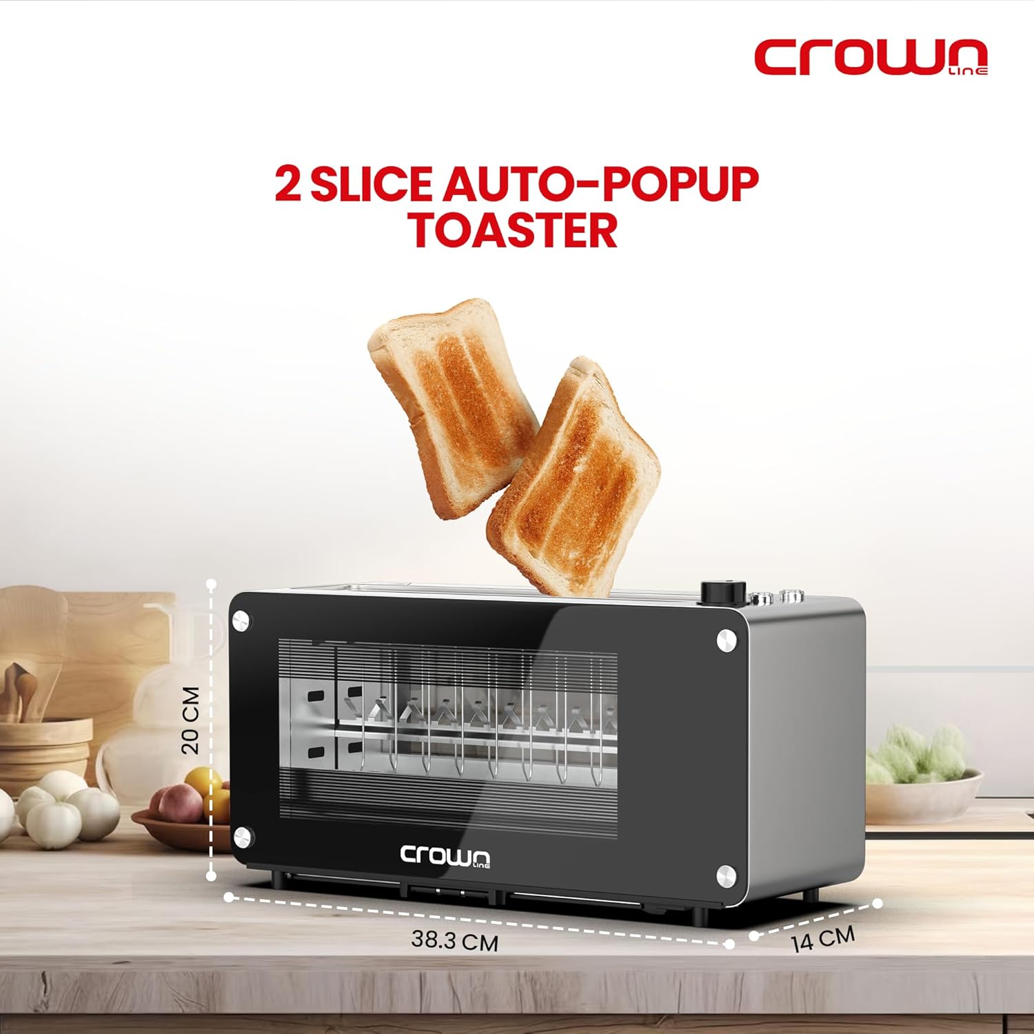 The Crownline TR-274 toaster on a modern kitchen counter during breakfast.l- cookette