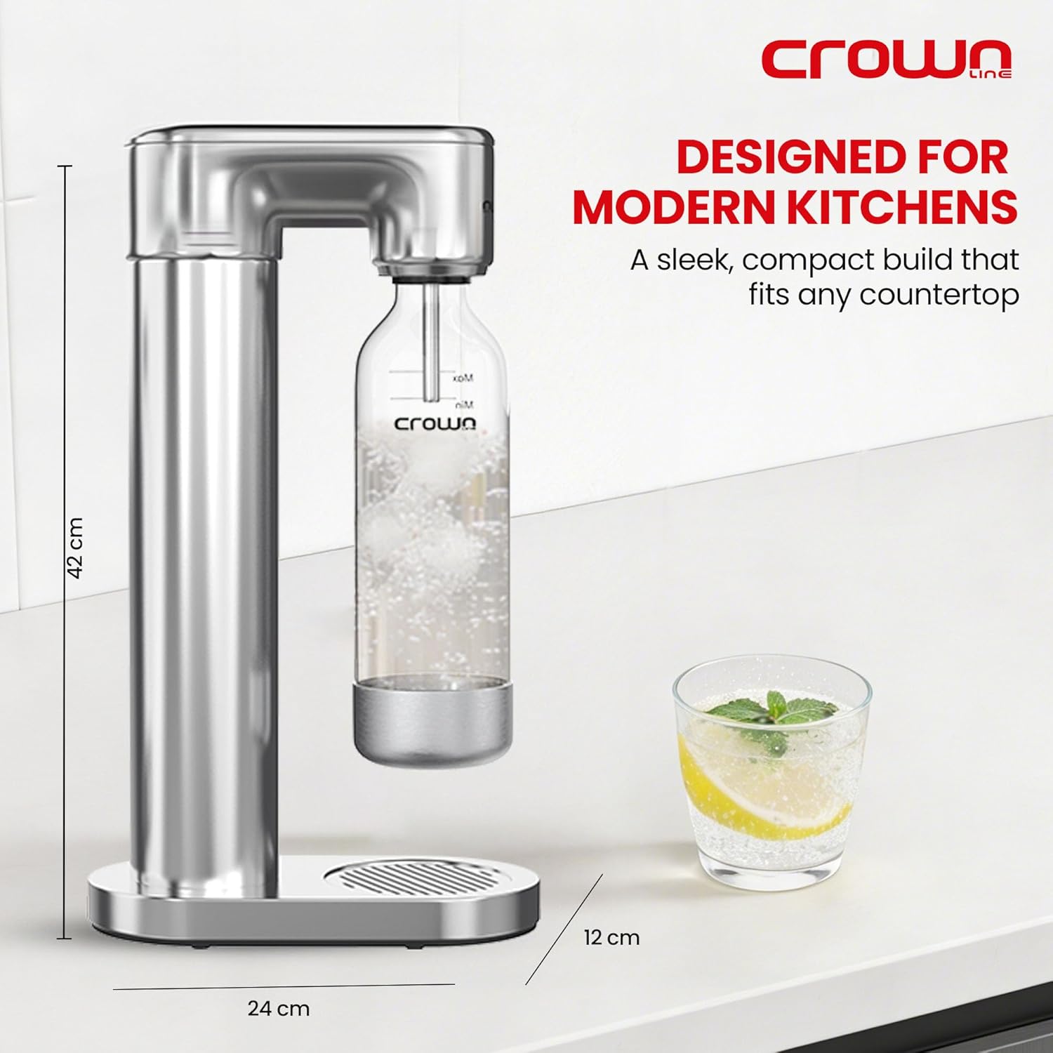 Crownline SM-455/B Soda Maker Set – 850-900ml Capacity, BPA-Free PET Bottle, Quick Screw Design, Makes Up to 60L per Cylinder, Includes 0.6L/425g CO2 Gas Cylinder – Complete Sparkling Water Kit